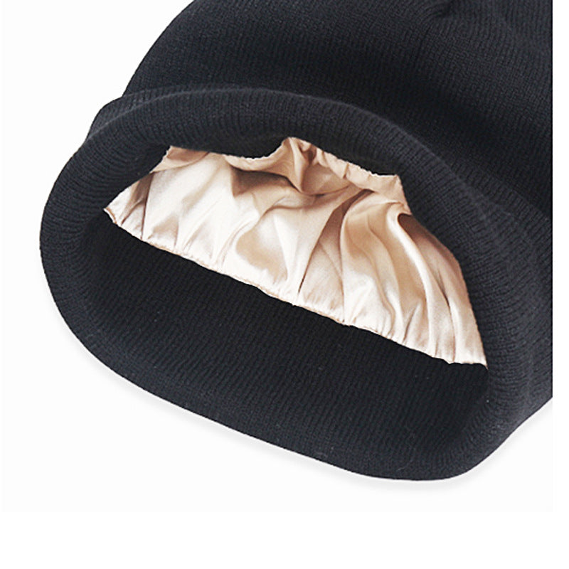 Double Layer Satin Lined Wool Beanie