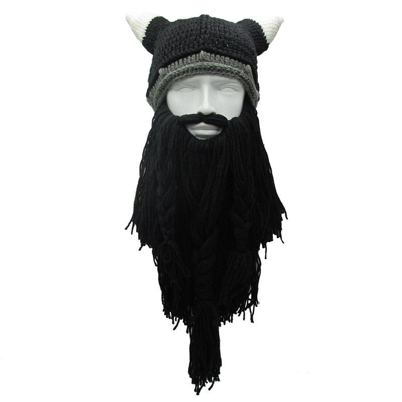 Barbarian Viking Beard Beanie Horn Hat