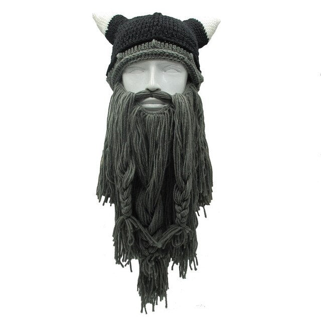 Barbarian Viking Beard Beanie Horn Hat