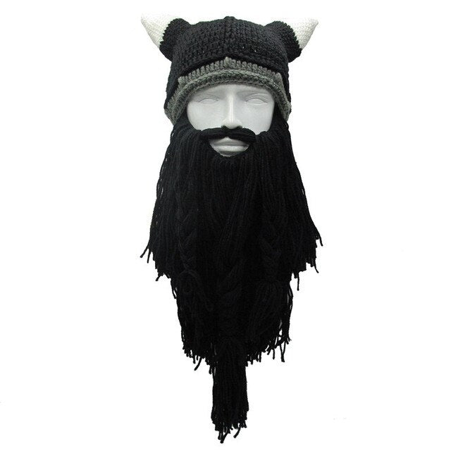 Barbarian Viking Beard Beanie Horn Hat