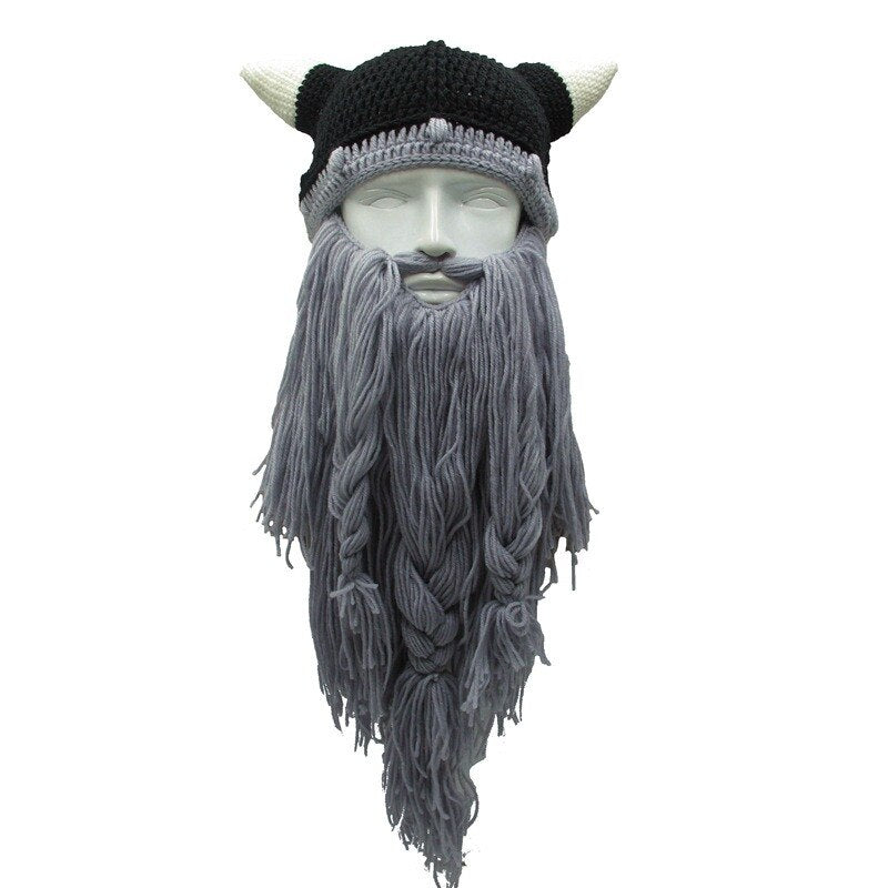 Barbarian Viking Beard Beanie Horn Hat