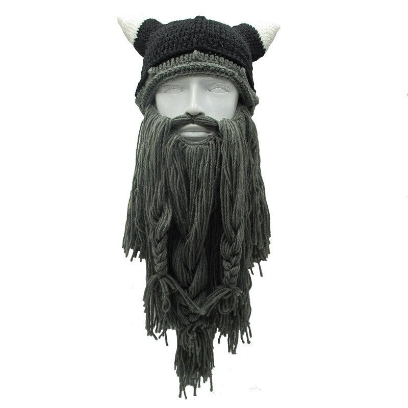 Barbarian Viking Beard Beanie Horn Hat
