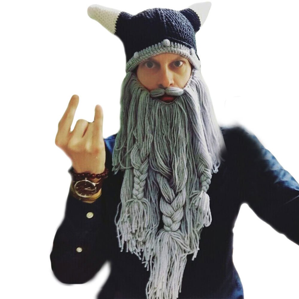 Barbarian Viking Beard Beanie Horn Hat