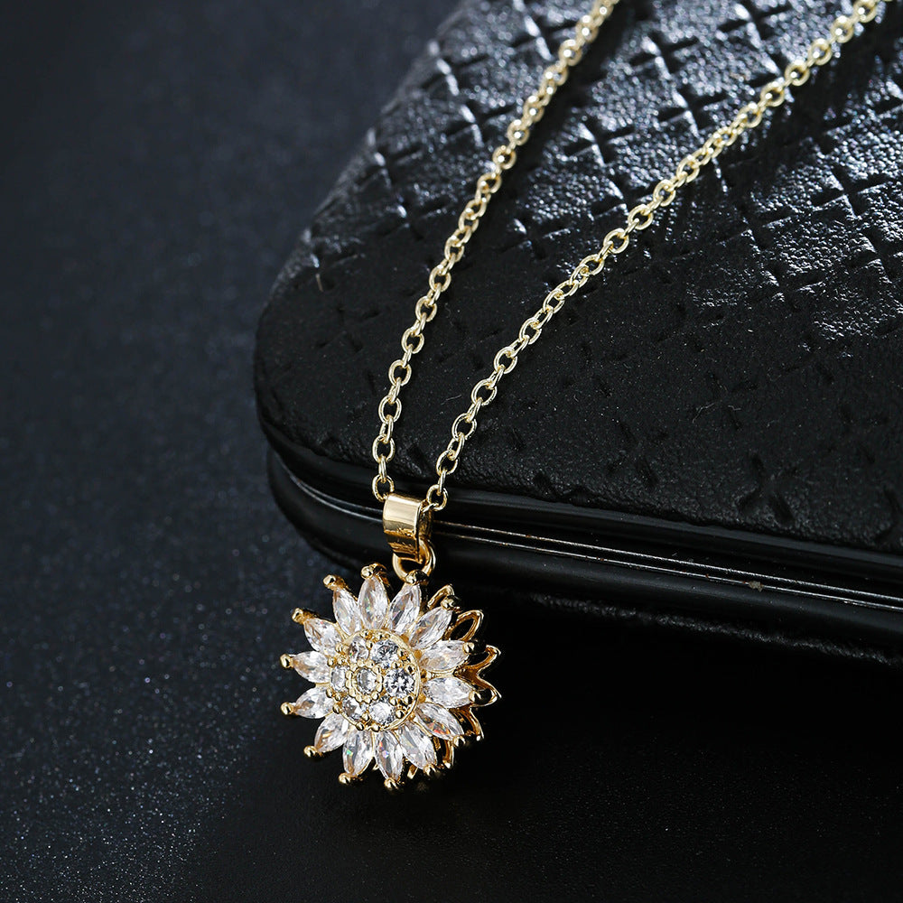 Rotating Sunflower Pendant Necklace