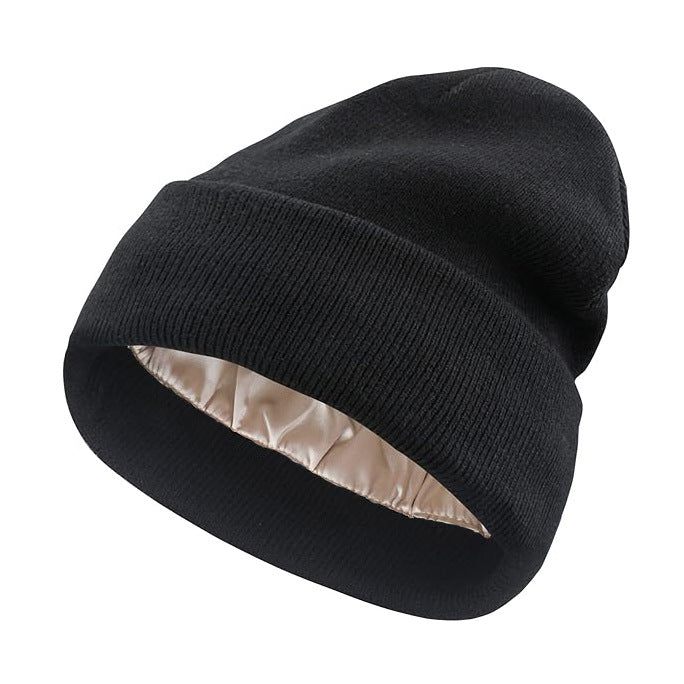 Double Layer Satin Lined Wool Beanie