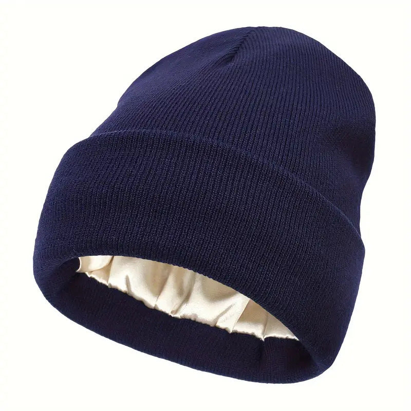 Double Layer Satin Lined Wool Beanie