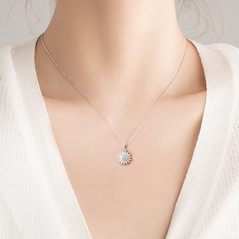 Rotating Sunflower Pendant Necklace