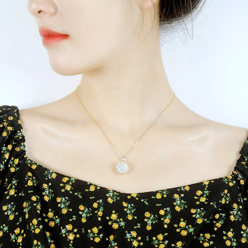 Rotating Sunflower Pendant Necklace
