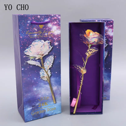 Gold Stem Foil Rose With Galaxy Box