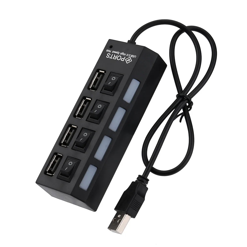 USB Splitter 4 Port Power Adapter Hub with independent Switch.