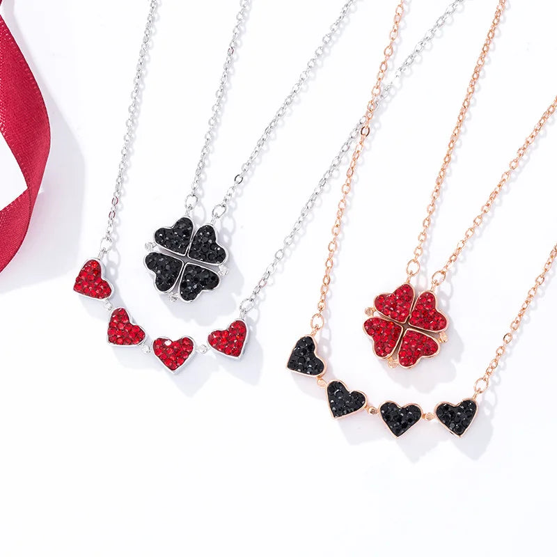 Four Heart Clover Pendant Necklace