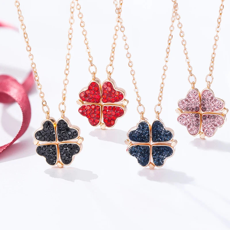 Four Heart Clover Pendant Necklace