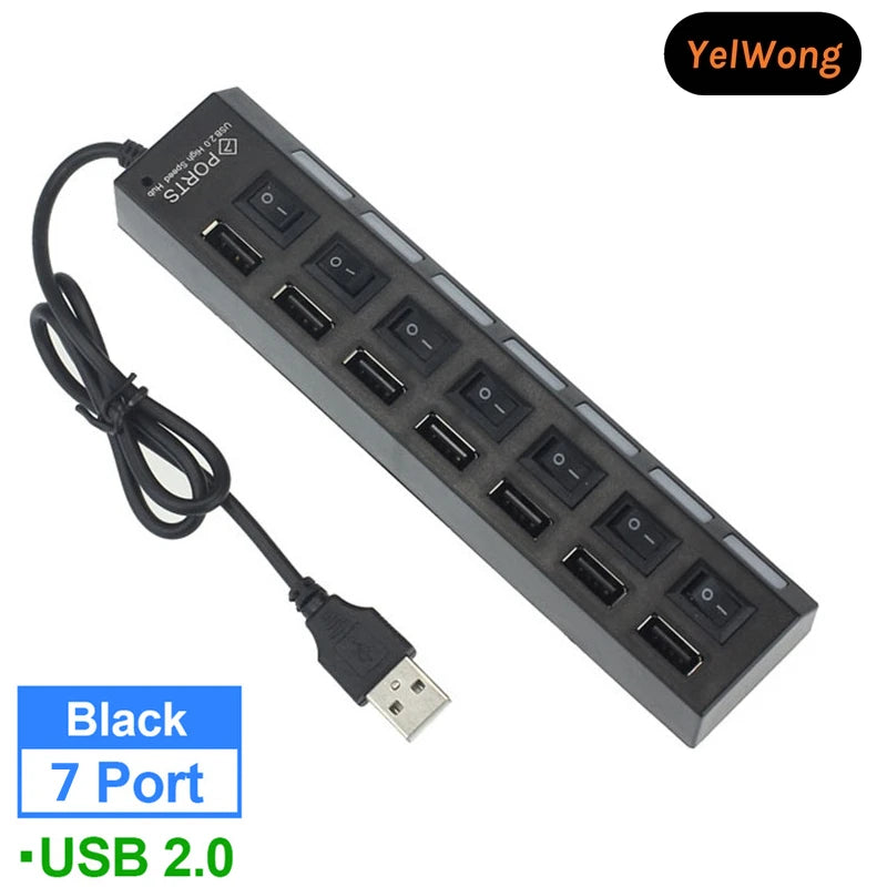 USB Splitter 4 Port Power Adapter Hub with independent Switch.