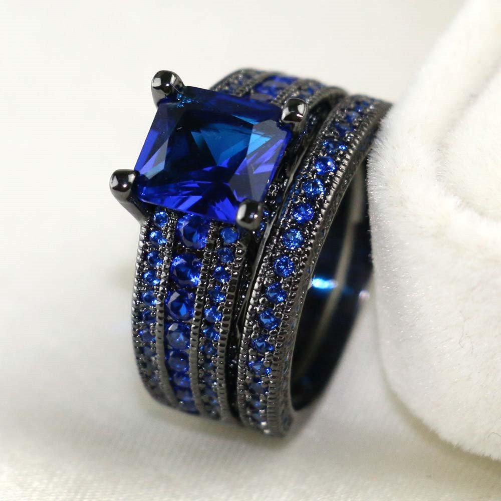 Charm Couple Rings With Romantic Blue Rhinestones