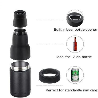 3 in 1 Stainless Steel Drink Can & Bottle Holder with Opener.