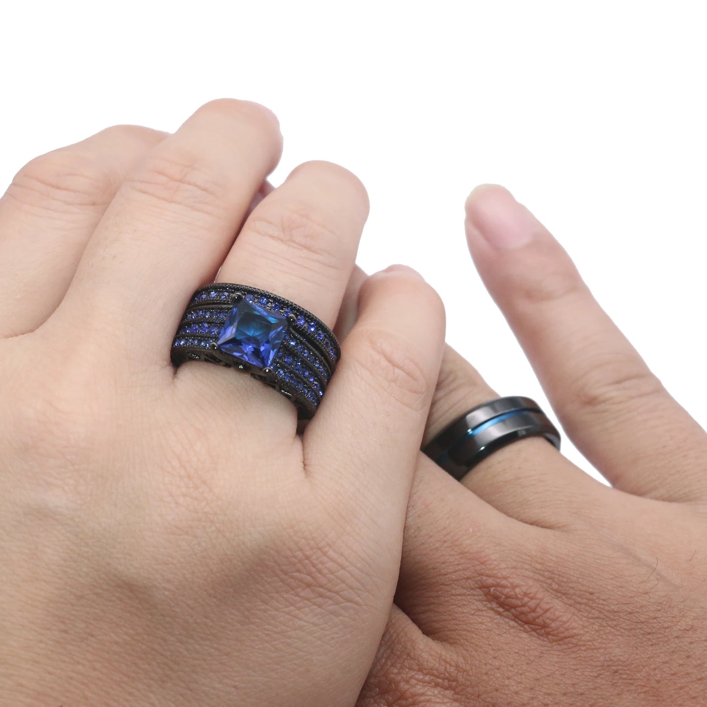 Charm Couple Rings With Romantic Blue Rhinestones