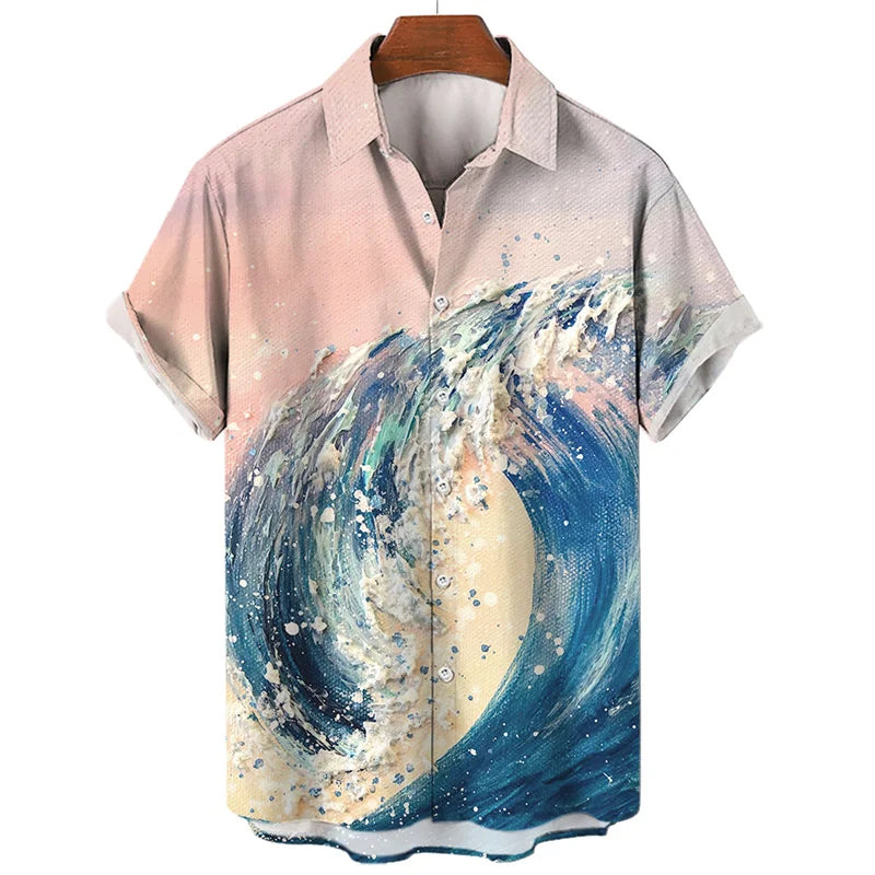 Japanese Ocean Wave Graphic Beach Shirts