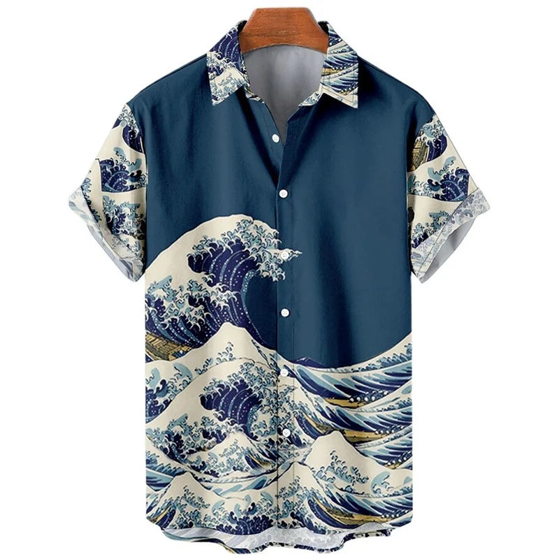 Japanese Ocean Wave Graphic Beach Shirts