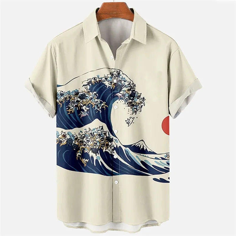 Japanese Ocean Wave Graphic Beach Shirts