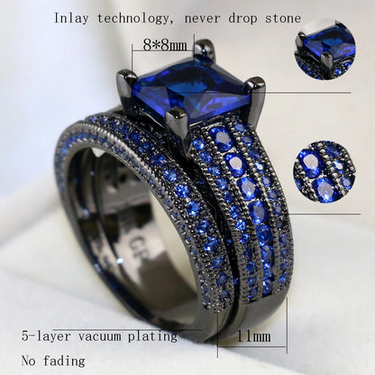 Charm Couple Rings With Romantic Blue Rhinestones