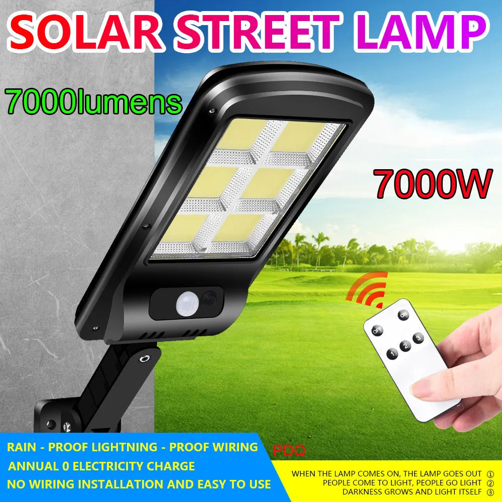 7000 Lumens Super Bright Solar Powered Outdoor Waterproof LED Street Lamp with Motion Sensor