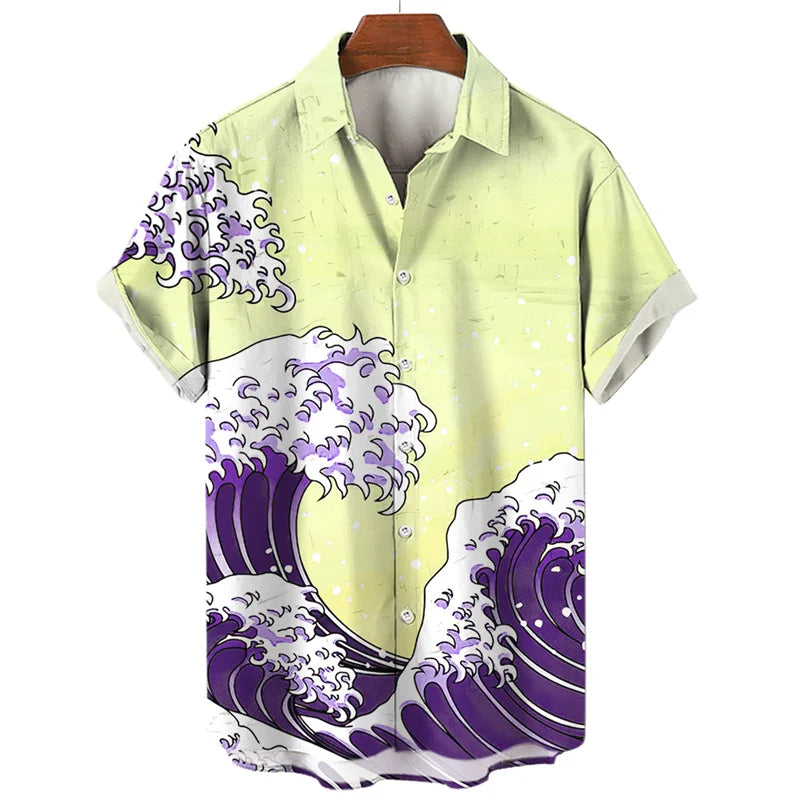 Japanese Ocean Wave Graphic Beach Shirts