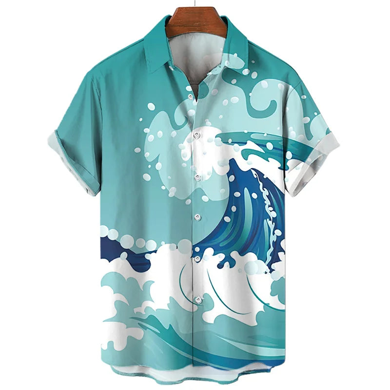 Japanese Ocean Wave Graphic Beach Shirts