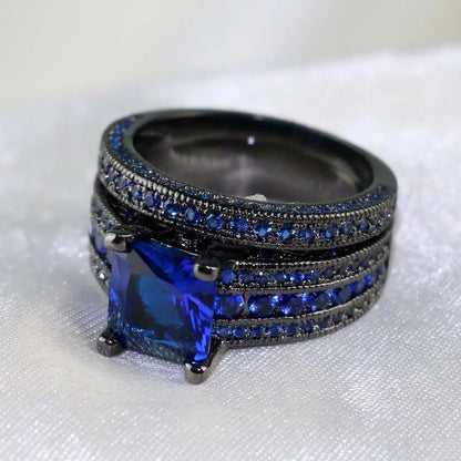 Charm Couple Rings With Romantic Blue Rhinestones