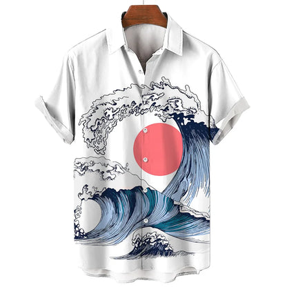 Japanese Ocean Wave Graphic Beach Shirts