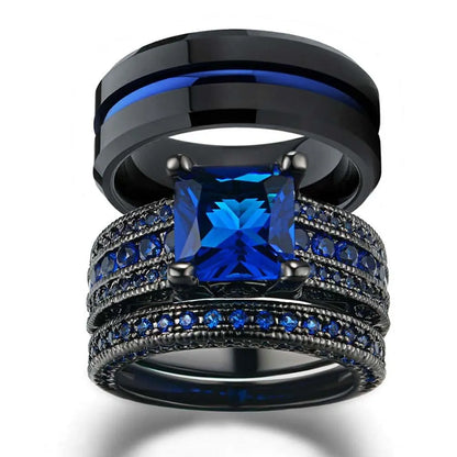 Charm Couple Rings With Romantic Blue Rhinestones