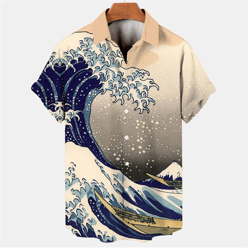 Japanese Ocean Wave Graphic Beach Shirts