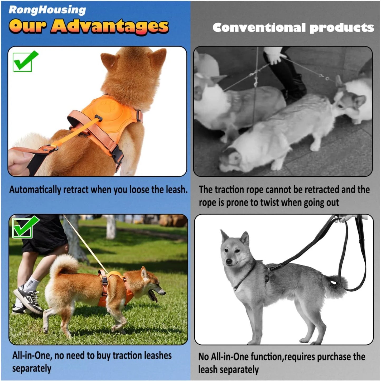 Dog Harness & Retractable Leash. All-in-One Anti-Twist Set.