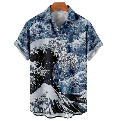 Japanese Ocean Wave Graphic Beach Shirts