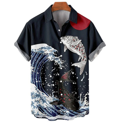 Japanese Ocean Wave Graphic Beach Shirts