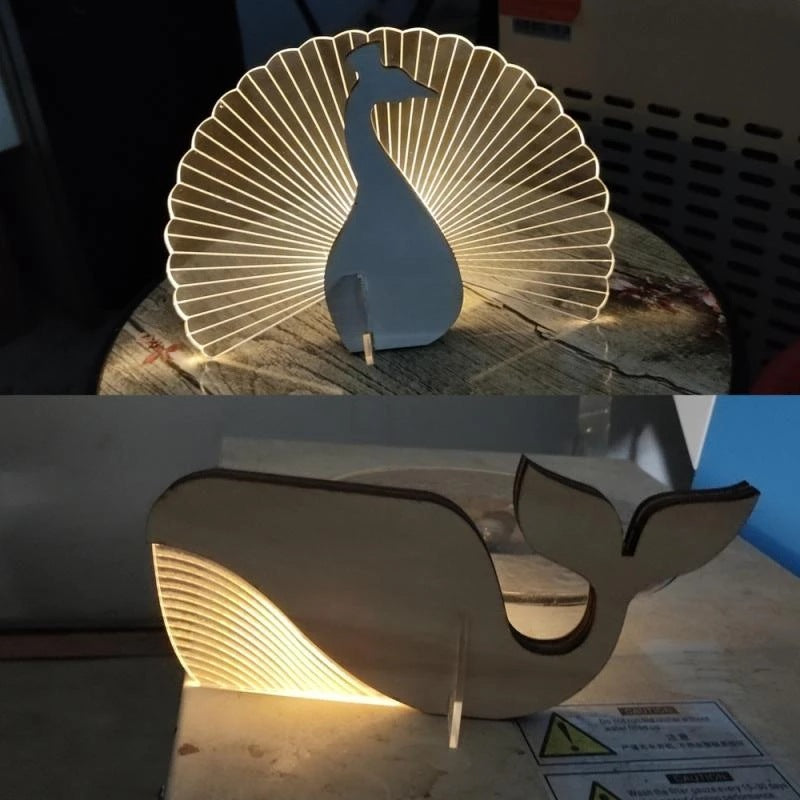 Wooden & Acrylic LED Decorative Light - (Variants) Pelican, Whale, Peacock, Wolf