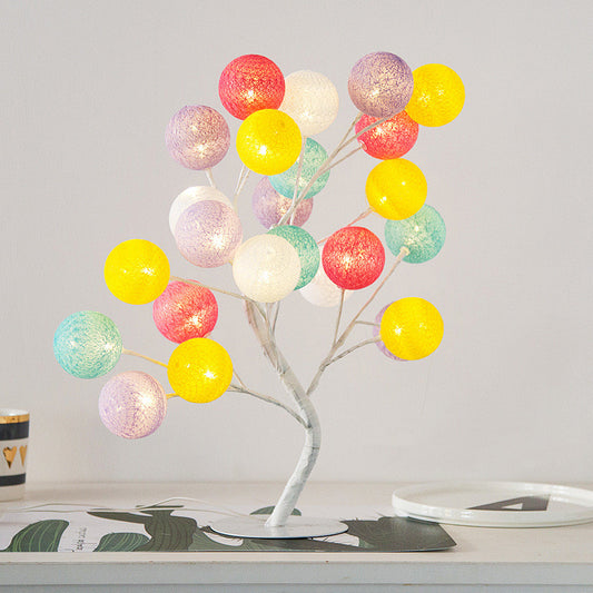 Creative Cotton Ball Tree Lamp Battery USB Table Lamp Rattan Ball Lamp