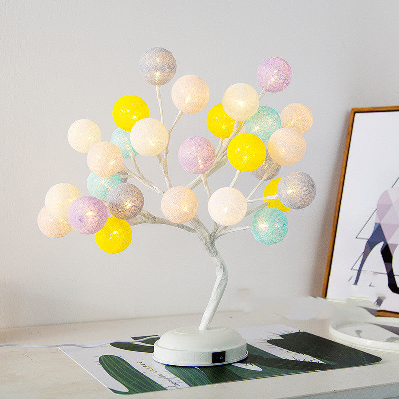 Creative Cotton Ball Tree Lamp Battery USB Table Lamp Rattan Ball Lamp