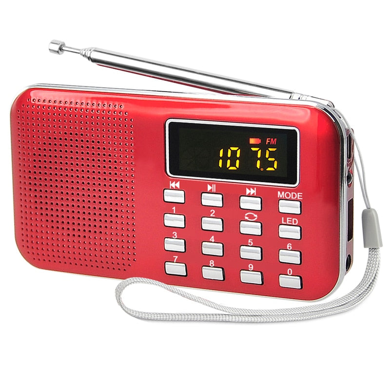 Mini L-218 Digital LCD MP3 Radio Speaker Player Support TF Card USB with LED Flashlight Function Portable FM Radio Speaker