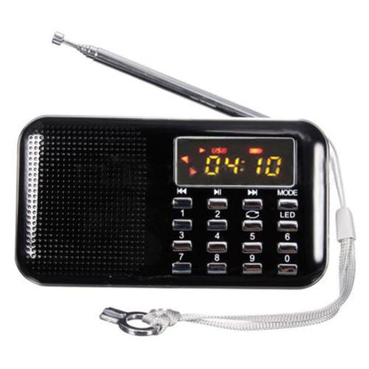 Mini L-218 Digital LCD MP3 Radio Speaker Player Support TF Card USB with LED Flashlight Function Portable FM Radio Speaker