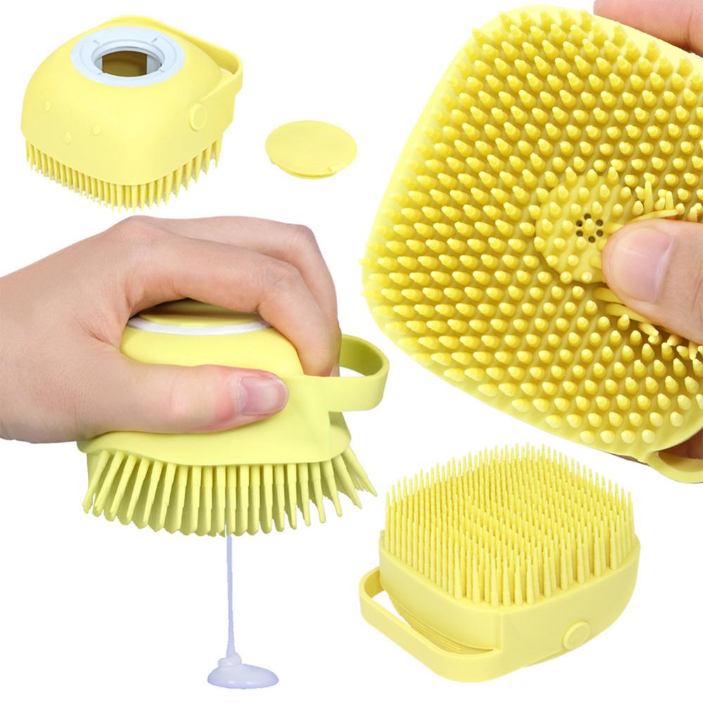 Pet Dog Bath Brush Comb Pet Massage Brush Soft Silicone Dogs Cats Grooming Cmob Dog Pet Supplies Shampoo Container Brush