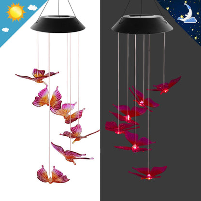 Solar Powered LED Wind Chime Light Hanging Color-Changing Yard Garden Butterfly Lamp Decor