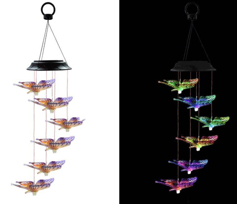 Solar Powered LED Wind Chime Light Hanging Color-Changing Yard Garden Butterfly Lamp Decor