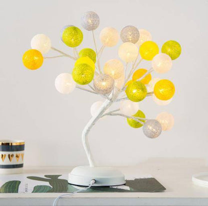 Creative Cotton Ball Tree Lamp Battery USB Table Lamp Rattan Ball Lamp